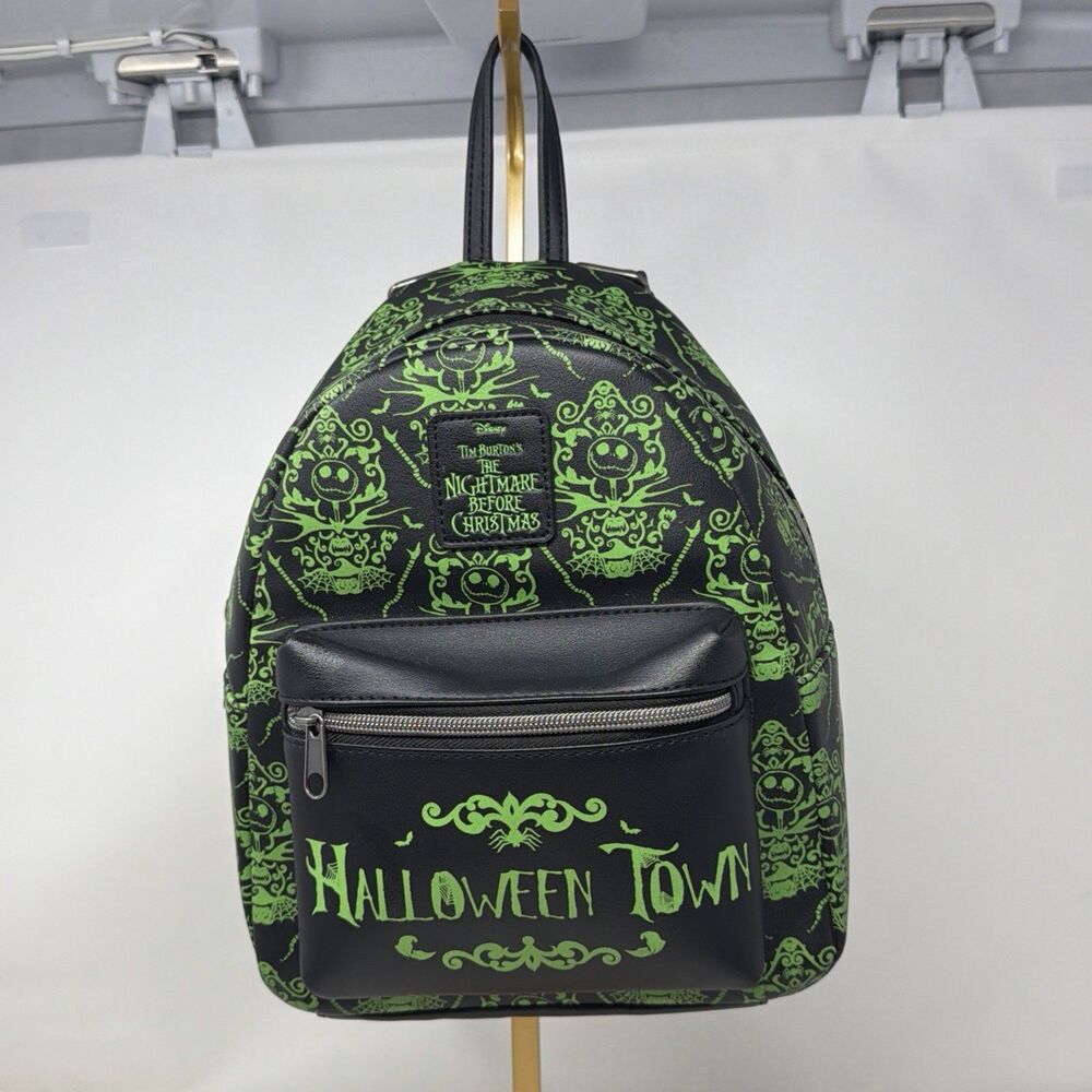 Disney Nightmare Before Christmas Halloween Town Glow Mini Backpack Black Green